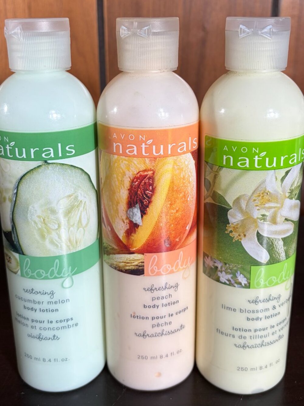 Lot of 3 Vintage Avon Naturals NOS Body Lotion Peach-Cucumber Melon-Lime Blossom